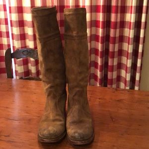 Frye brown suede to the knee boots
